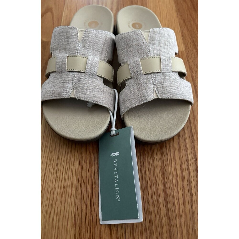 Revitalign Shoes Womens 7.5 Lisbon Slide Sandals Slip On Flats Comfort Linen NWT